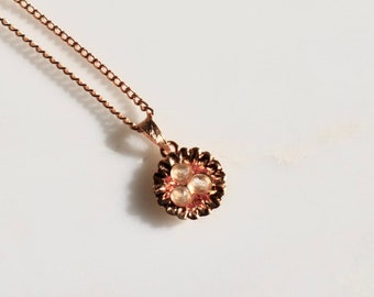 Clear White Topaz Minimalist Sunflower Vintage Renewed 1970s Gold Tone Pendant Necklace