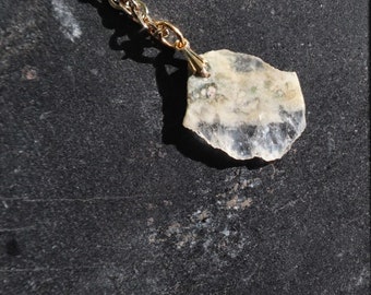 Cable Chain Natural Ocean Jasper Slices & Vintage Renewed 1970s Rough Gold Tone Pendant Necklace