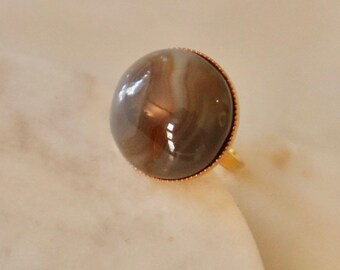 Grey Marble Agate Large Round Adjustable Legacy Ring