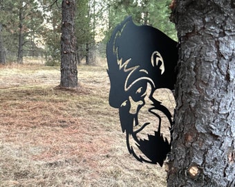 Peek-A-Boo Bigfoot Metal Sign - Sasquatch Tree or Post Mountable Decor