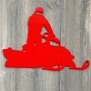Snowmobile with Rider Metal Sign Cutout - Powder Coated Metal Snowmobile Rider Sign - The Ultimate Winter Wall Decor