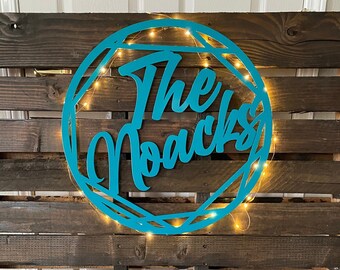 Personalized Family Name Monogram - Custom Geometric Name Sign - Personalized Powder Coated Metal Sign with Modern Design - Last Name Sign