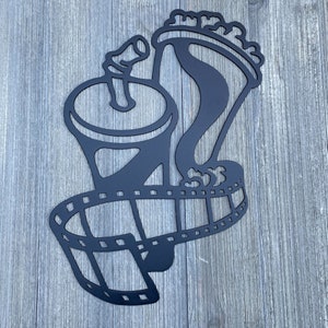 Vintage Cinema Vibes: Popcorn, Soda, and Movie Reel Icons – Home Theater Decor - Metal Sign Cutout