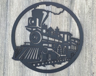 Train Metal sign cutout - Powder Coated Metal Steam Engine Train Sign - A Timeless Piece of Wall Art!