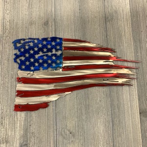 Distressed Flag Metal Sign Cutout - USA Tattered Flag - Metal American Flag - Powdercoated For maximum Durability