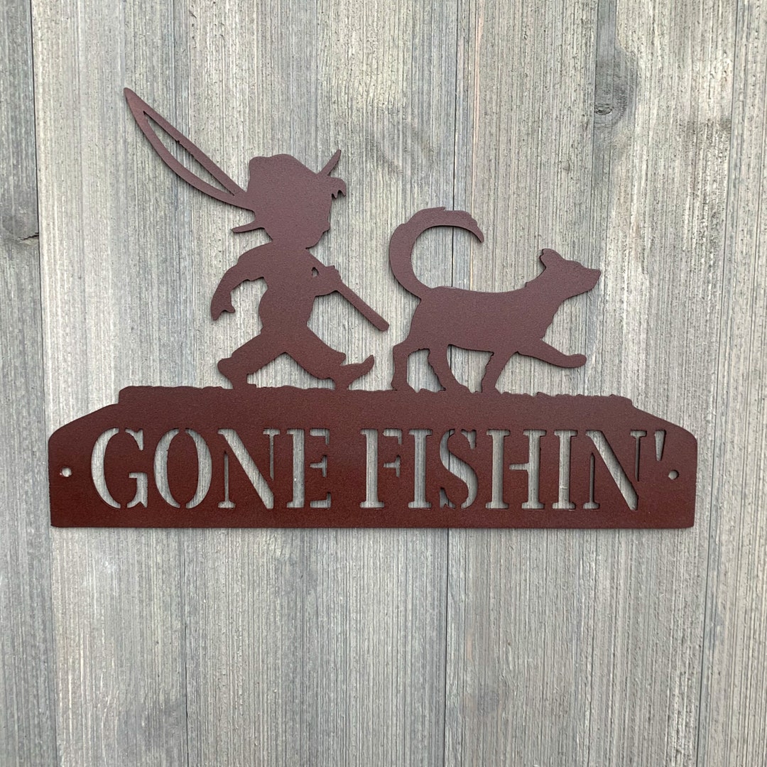 Gone Fishin' Metal Sign Cutout - Nostalgic Gone Fishing Metal Sign - A ...