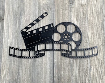 Theater Metal Sign Cutout - Movie Reel, Film Reel, and Clapper Board Powder Coated Metal Sign - Home Theater Decor