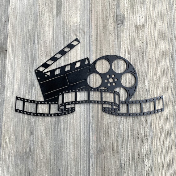 Theater Metal Sign Cutout Movie Reel, Film Reel, and Clapper Board