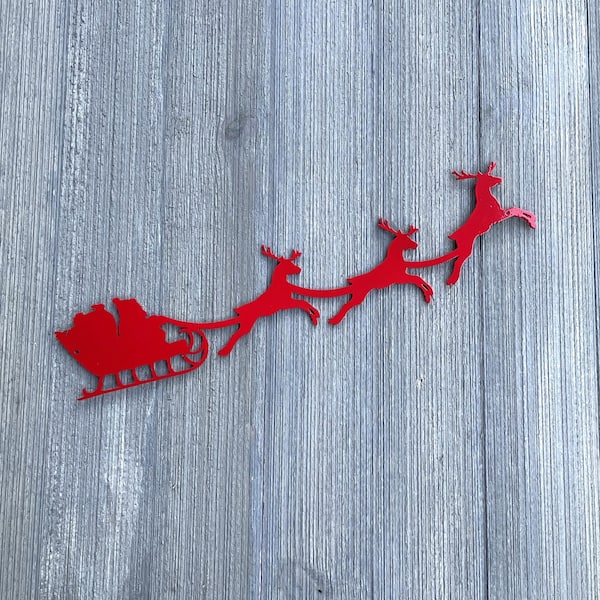 Santa's Sleigh Metal Sign Cutout - Santa's Sleigh & Reindeer Metal Sign -Powder Coated for Durability -Christmas Decor -Christmas Decoration