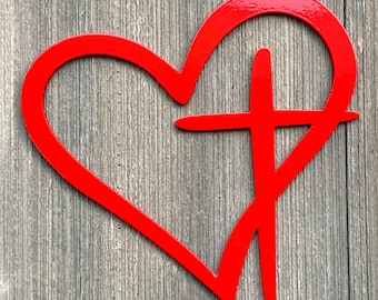 Heart and Cross Metal Sign Cutout - Heart Cross Metal Sign - Perfect for Christian Home Decor or as a Unique Wedding Gift