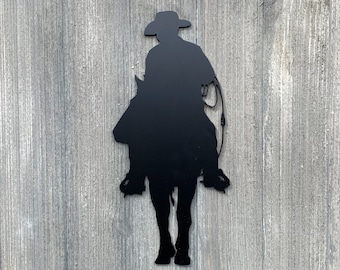 Mounted Cowboy Metal Sign Cutout - Cowboy on Horse Metal Sign - Western Home Decor - Horse Lover Gift - Cowboy Enthusiast - Durable