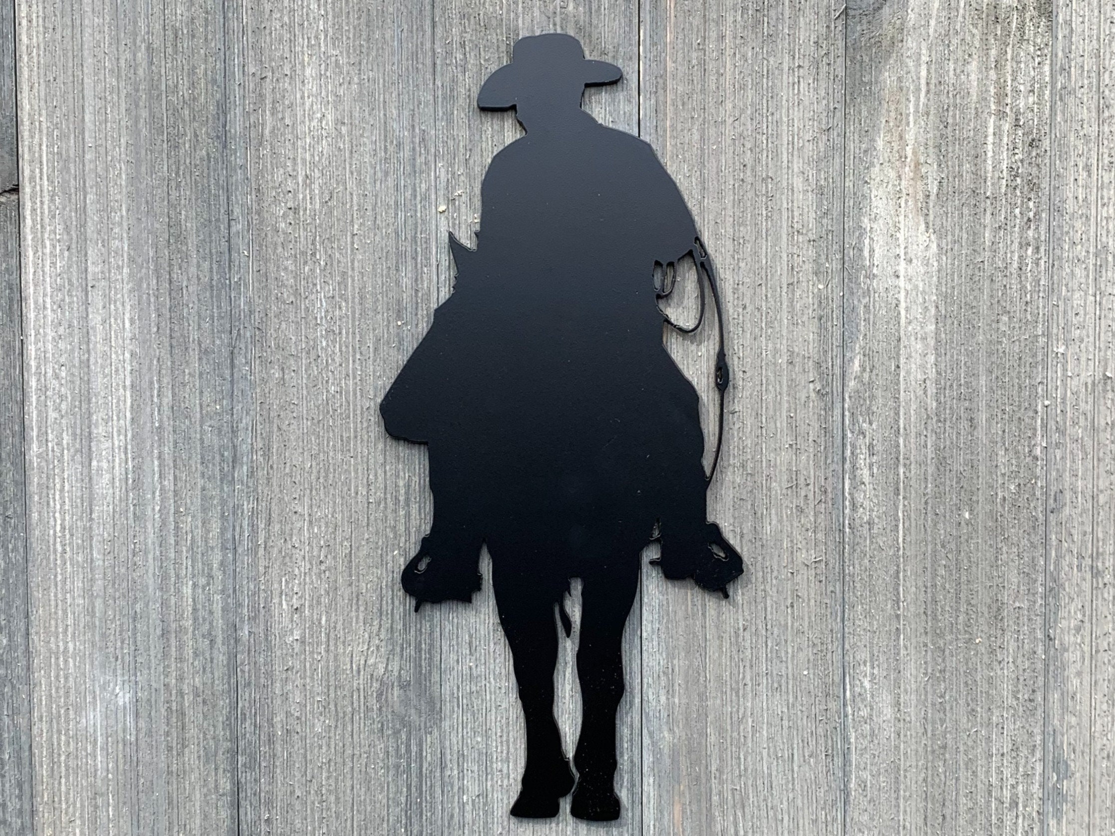 Mounted Cowboy Metal Sign Cutout - Cowboy on Horse Metal Sign - Western Home Decor - Horse Lover Gift - Cowboy Enthusiast - Durable