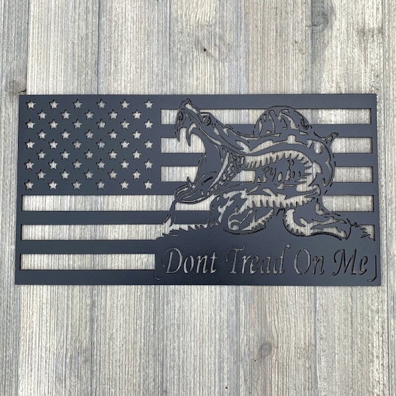 Don't Tread On Me Flag Metal Sign Cutout - American Flag with Second Amendment Snake Powder Coated Metal Sign - Patriotic Decor