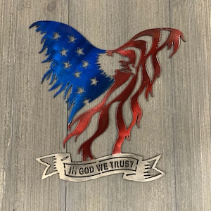 In God We Trust Eagle Metal Sign Cutout - Patriotic and Faith-Inspired In God We Trust USA Flag and Eagle Powder Coated Metal Sign