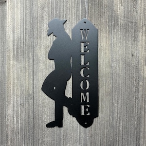 Cowboy Welcome Metal Sign – Rustic Western Decor