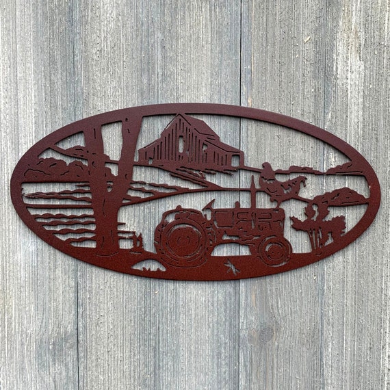 Farm Scene Metal Sign Cutout - Vintage Farm Scene Metal Sign - Powder Coated for Long-Lasting Durability