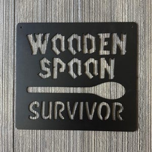 Wooden Spoon Survivor Metal Sign Cutout - Humorous Kitchen Wall Decor