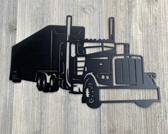 18 Wheeler Metal Sign Cutout - Semi Truck and Trailer Powder Coated Metal Sign - Realistic Design for Truck Enthusiasts -Tractor and Trailer