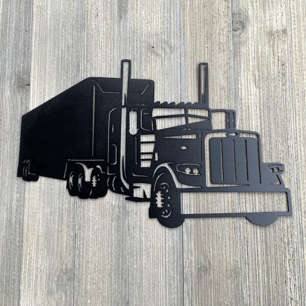 18 Wheeler Metal Sign Cutout - Semi Truck and Trailer Powder Coated Metal Sign - Realistic Design for Truck Enthusiasts -Tractor and Trailer