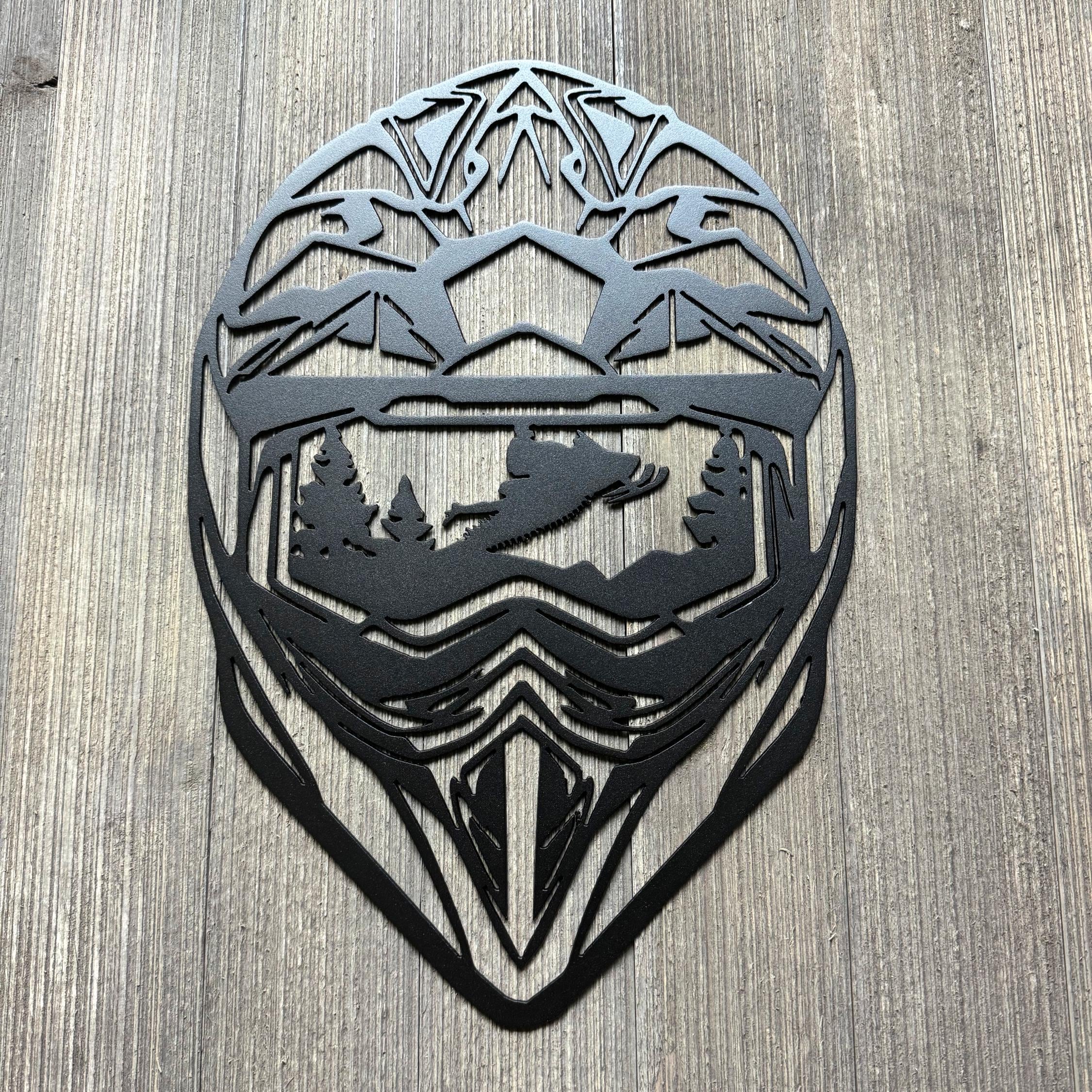 Snowmobile Helmet Metal Sign Cutout - Snowmobiling Scene in Goggles- Snowmobiling Enthusiast - Gift for Snowmobiler