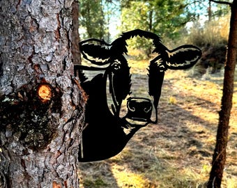 Peek-A-Boo Cow Metal Sign - Versatile Mountable Wall Art