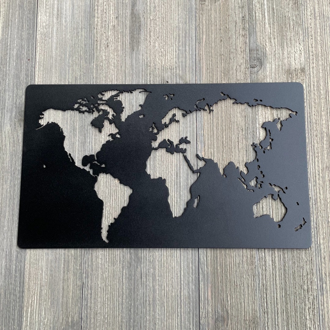 World Map Metal Sign Cutout Map of the World Metal Sign Powder Coated Wall Art for Any Room