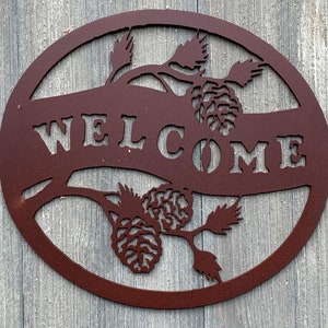 Metal Laser Cutting Pinecone Welcome Metal Sign Metal Laser Cutting Pinecone Welcome Metal Sign