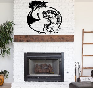 Large Mouth Bass Fishing Scene Metal Sign Cutout - Fisherman and Bass Powder Coated Sign -A Stunning Addition to Any Outdoor-Inspired Decor!