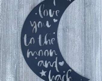 I Love You To The Moon And Back Metal Sign Cutout - Lunar Love Metal Sign - Powder Coated Wall Art for Any Room