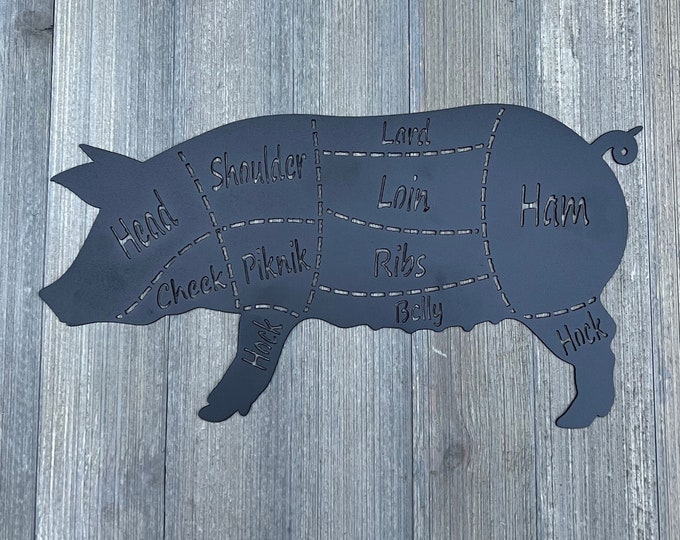 Artisan Cuts: Metal Pig Butcher Diagram Sign - Pork Cuts - BBQ Sign