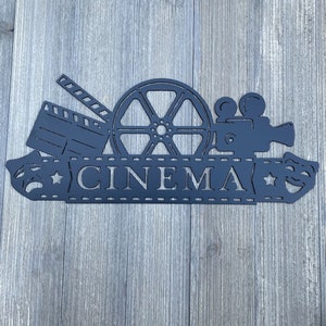 Home Theater Decor: Cinema Metal Sign with Movie Reel, Camera, Drama Masks, and Clapper – Perfect for Film Enthusiasts! Movie Room Decor
