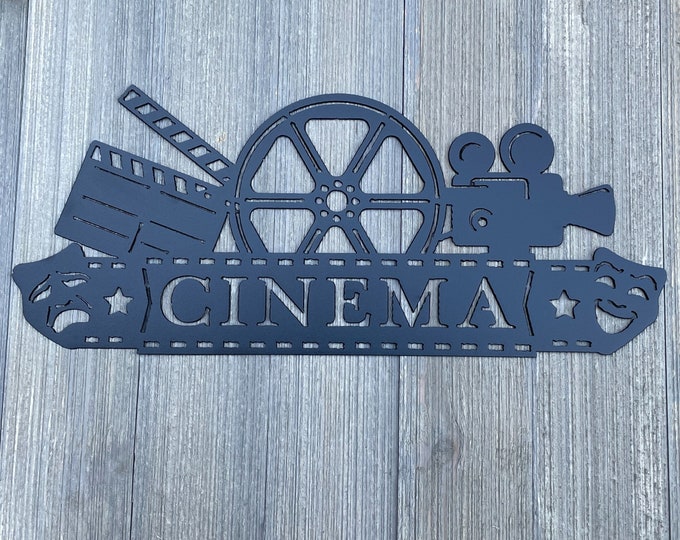 Home Theater Decor: Cinema Metal Sign with Movie Reel, Camera, Drama Masks, and Clapper – Perfect for Film Enthusiasts! Movie Room Decor