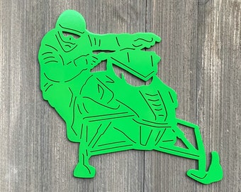 Snowmobile Metal Sign Cutout - Powder Coated Metal Snowmobile Rider Sign - A Must-Have for Any Winter Enthusiast!