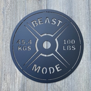 Beast Mode - Gym Motivation Metal Sign Cutout -Powder Coated Metal Sign - Lifting Weight Fitness Decor - Gym Decor