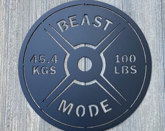 Beast Mode - Gym Motivation Metal Sign Cutout -Powder Coated Metal Sign - Lifting Weight Fitness Decor - Gym Decor