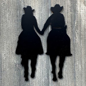 Mounted Couple Metal Sign Cutout - Romantic Cowboy Riding Horse with Cowgirl Metal Wall Art Sign