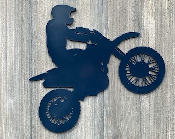 Dirt Bike Metal Sign Cutout - Custom Powder Coated Metal Dirtbike Rider Sign - The Perfect Wall Art for Any Off-Road Enthusiast!