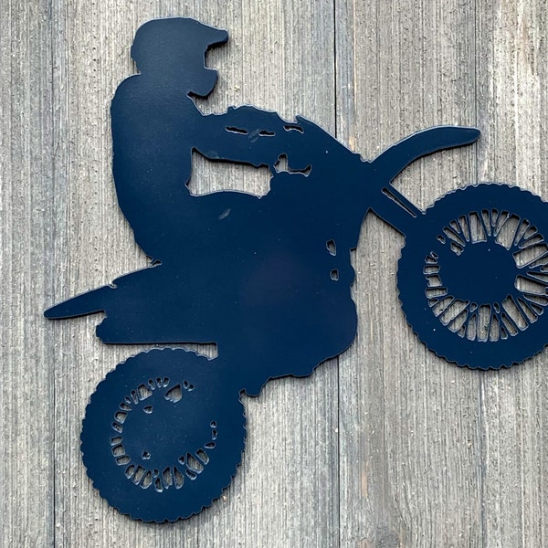 Dirt Bike Metal Sign Cutout - Custom Powder Coated Metal Dirtbike Rider Sign - The Perfect Wall Art for Any Off-Road Enthusiast!