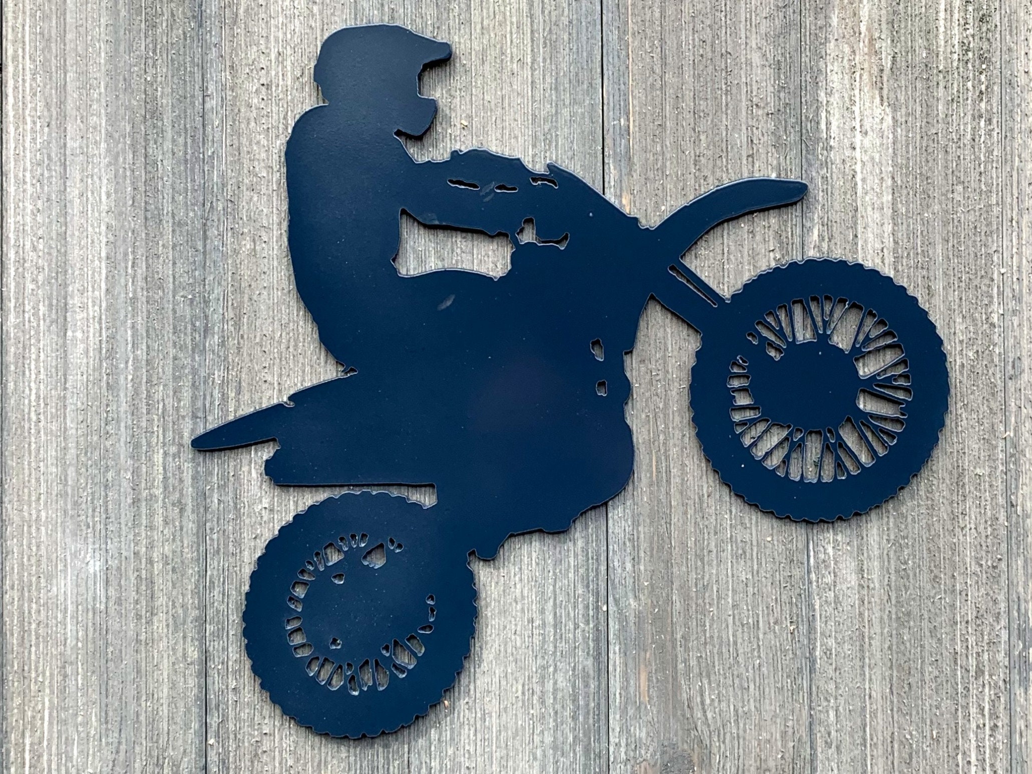Dirt Bike Metal Sign Cutout Custom Powder Coated Metal photo