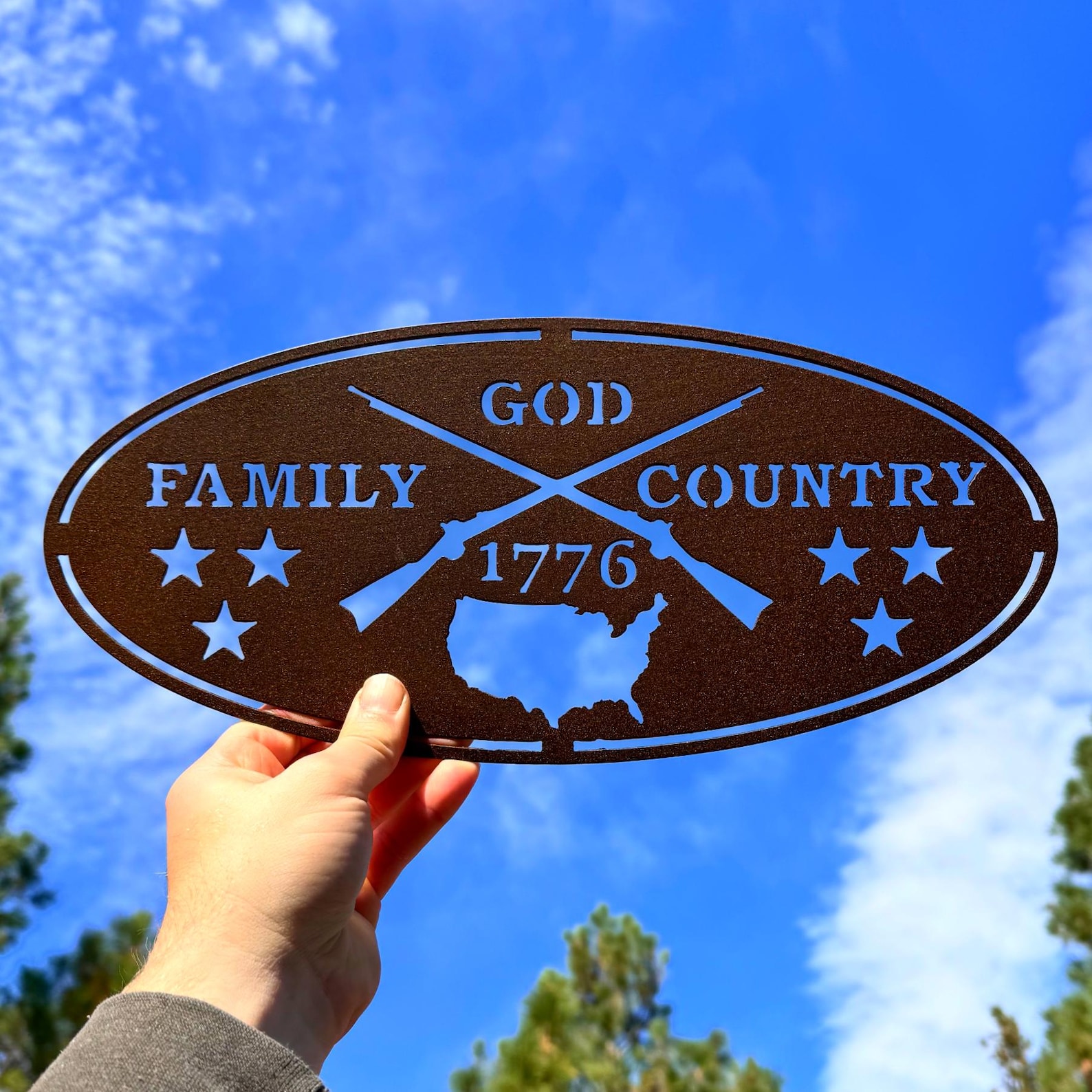 God Family Country Metal Sign