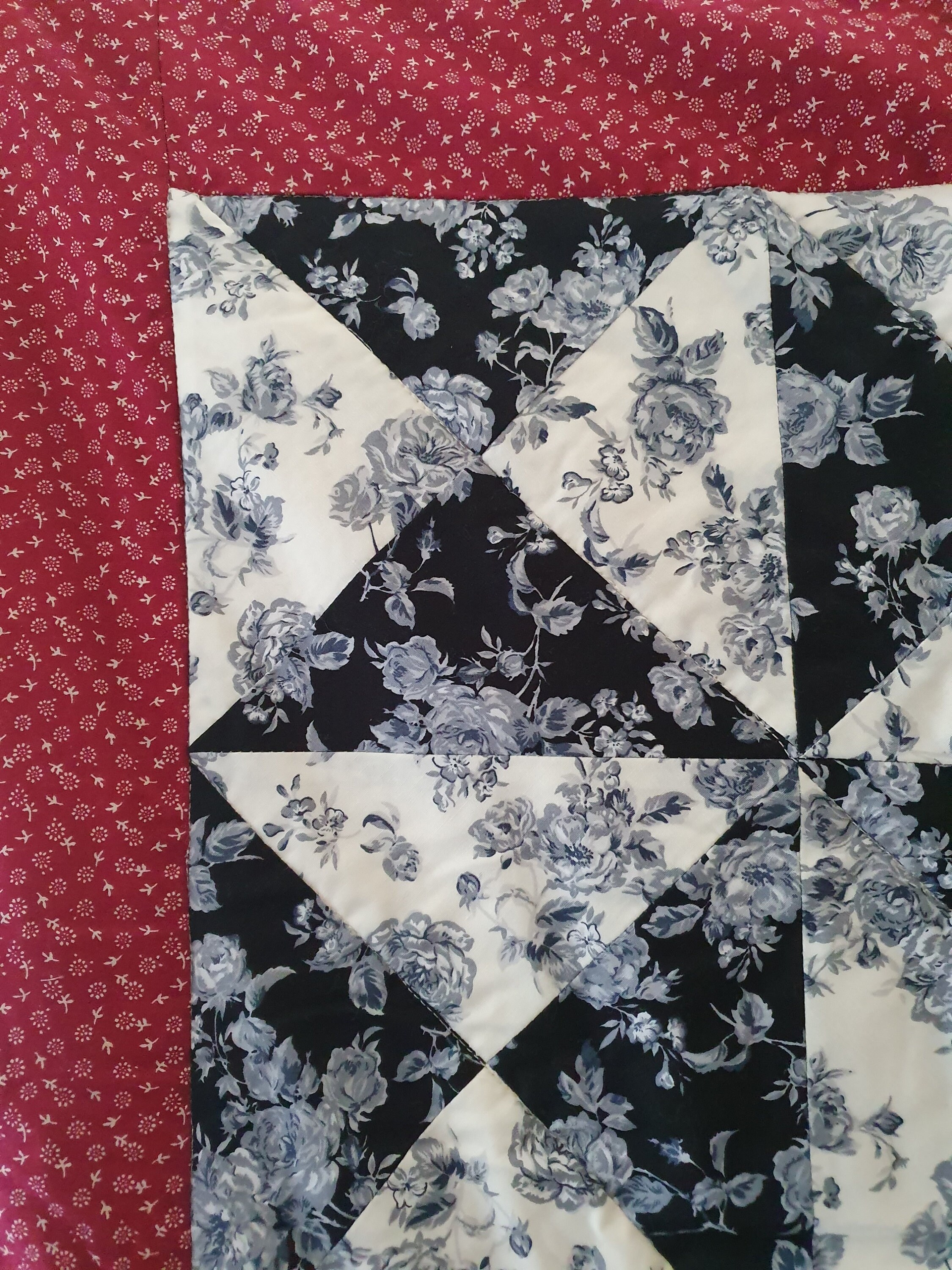 Black and White Floral Quilt With Red Border Etsy