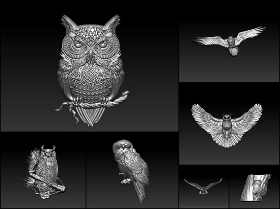 Owls set of 7 STL Models for 3D printer and CNC router