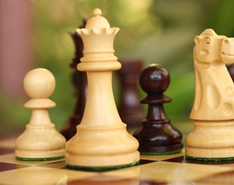Hand crafted weighted Deluxe Chess set in  Rosewood and Boxwood-3.75"