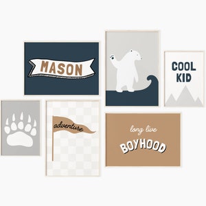 Boyhood Cool Kid Polar Bear Printable Wall Art Gallery Set of 6, Boy Nursery Decor, Playroom Wall Decor, Downloadable Print, Boy Bedroom Art