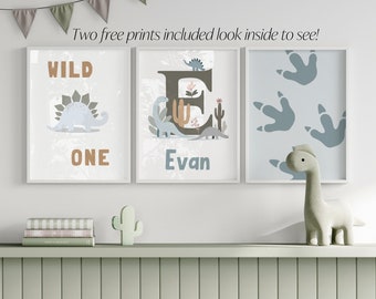 Dinosaur PRINTABLE WALL ART, Dino Nursery print, Children's room décor, Triceratops, Brontosaurus  Custom name, boys dinosaur bedroom décor