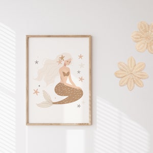 Mermaid Wall Art, Custom Name, Digital Print, Girls Art Print, Girls Nursery Print, Boho Mermaid, Girls Bedroom Poster, Mermaid Shell Art image 4