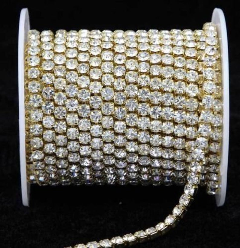 US Delivery 2-5days SS6-SS16 2-4mm 10 yards Silver Gold Crystal chain Sew Rhinestone chain Rhinestone trim Chain rollRhinestone banding