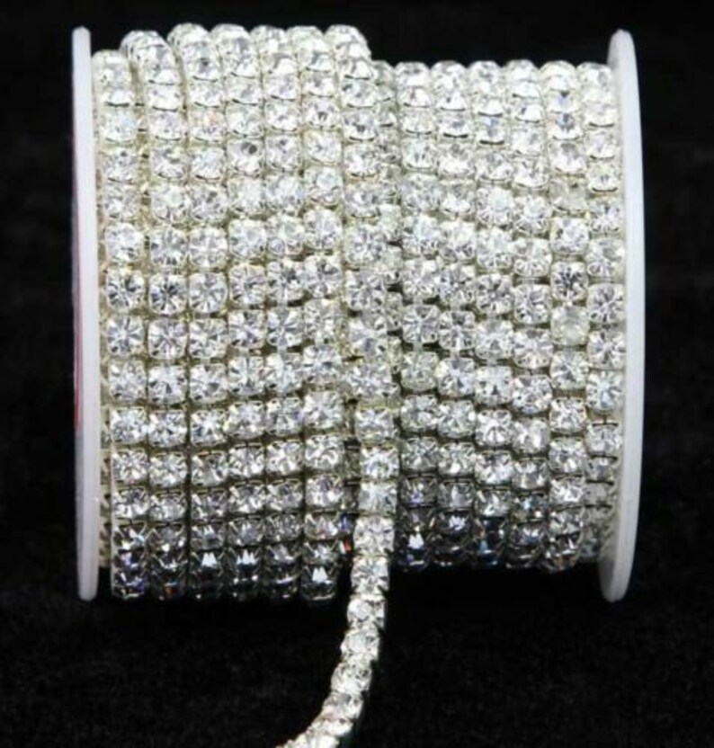 US Delivery 2-5days SS6-SS16 2-4mm 10 yards Silver Gold Crystal chain Sew Rhinestone chain Rhinestone trim Chain rollRhinestone banding