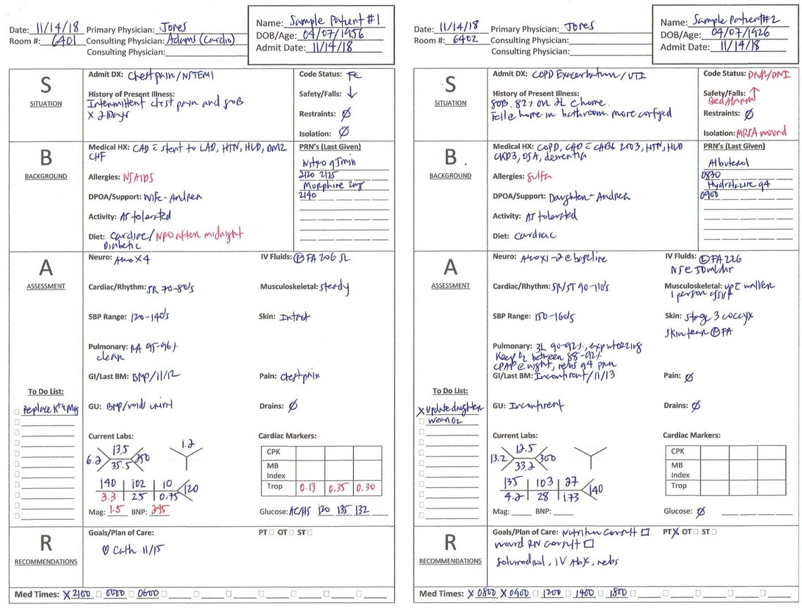 Nursing Report Sheet brain 2 Patients per Page - Etsy