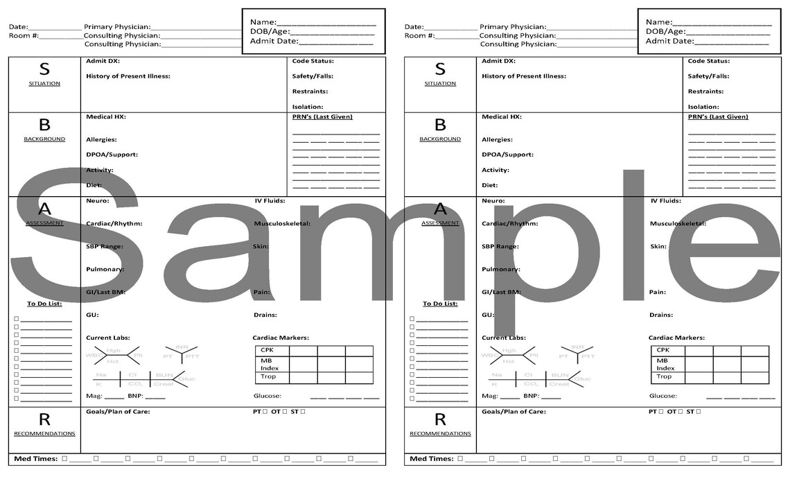 Nursing Report Sheet brain 2 Patients per Page - Etsy